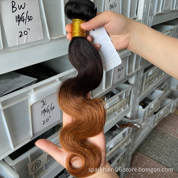 Spark 10A Ombre Bundles with Closure Brazilian 1b/4/30 3 Tone Ombre Human Hair Bouncy Curly 3 Bundles with 4x4 Lace Closure